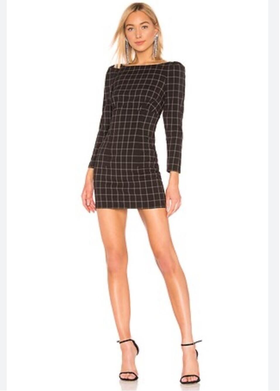 Revolve | NWT H:ours Long Sleeve Plaid Black And‎ White Mini Dress Size L